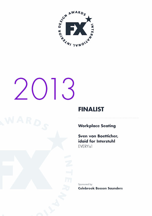 Свидетельство "Финалист FX Award " для модели кресла EVERYis1 от Interstuhl