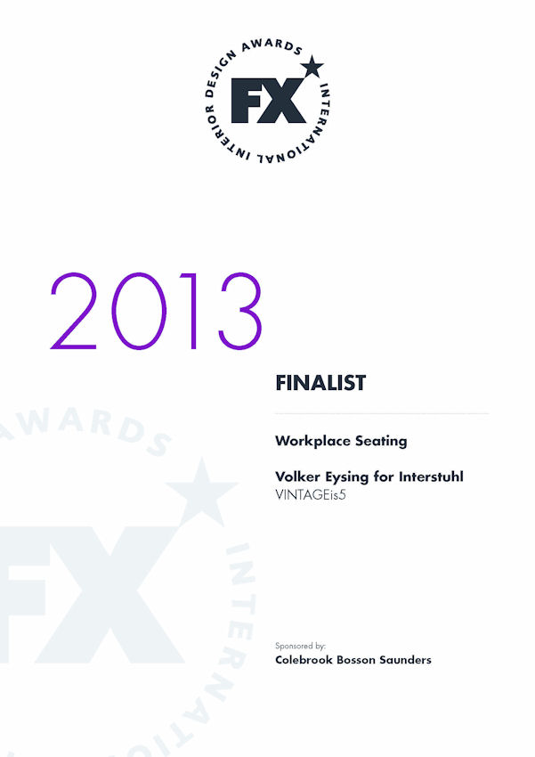 Свидетельство "Финалист FX Award " для модели кресла VINTAGEis5 от Интерштуль